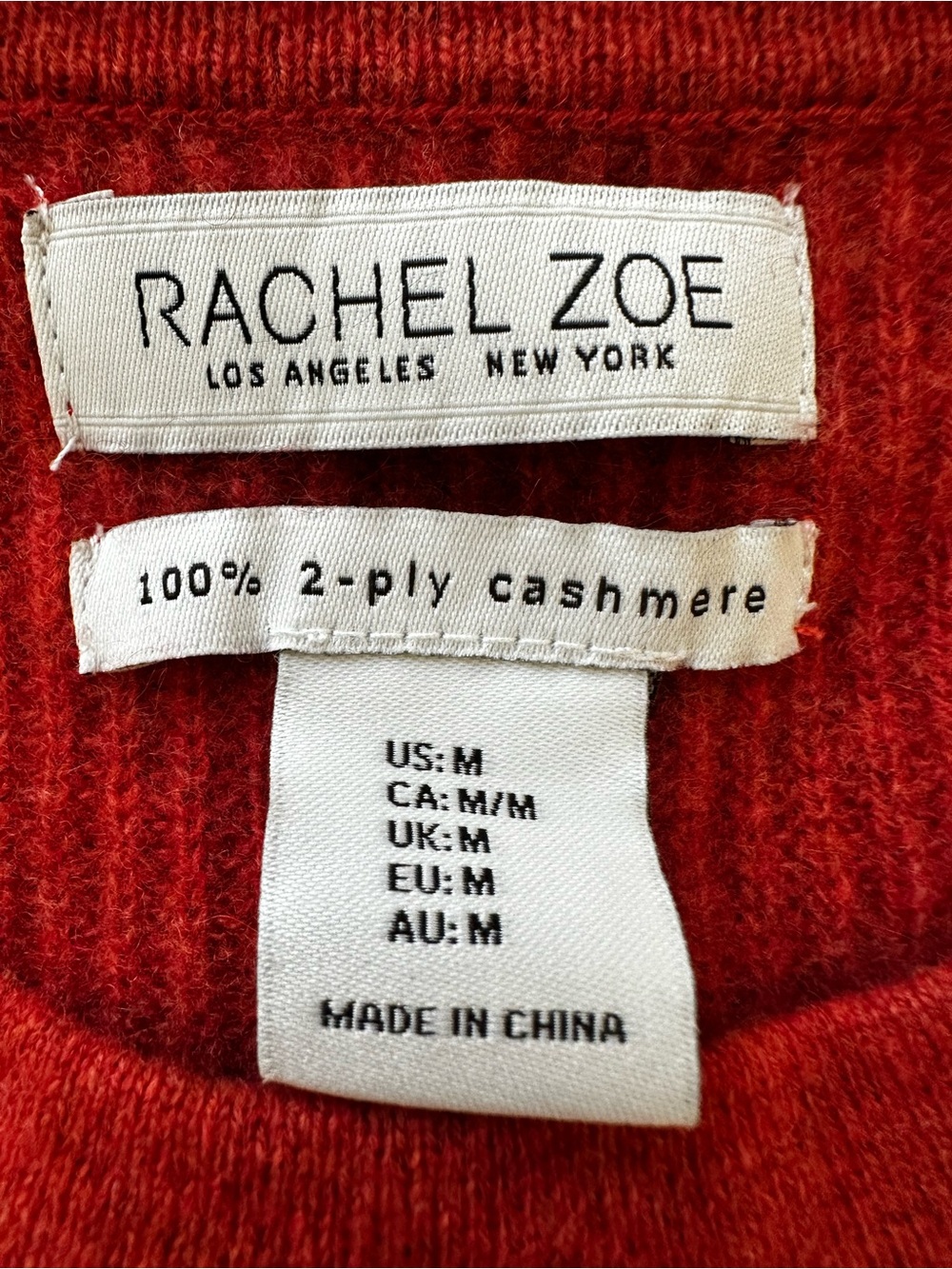 Rachel Zoe 100% 2-Ply Cashmere Ribbed Crewneck Sweater Rust Orange Medium - Picture 5 of 6